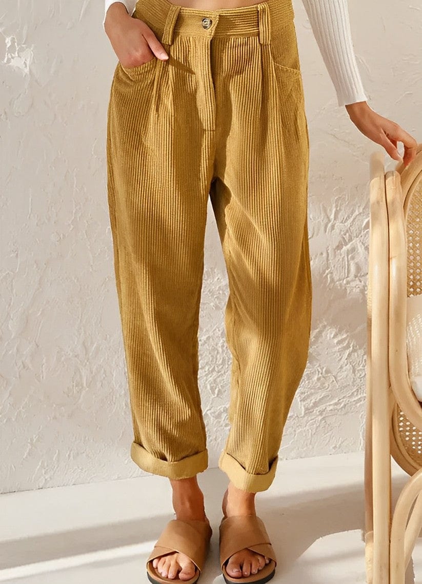 Broek dames | Corduroy broek met hoge taille en wijde pijpen