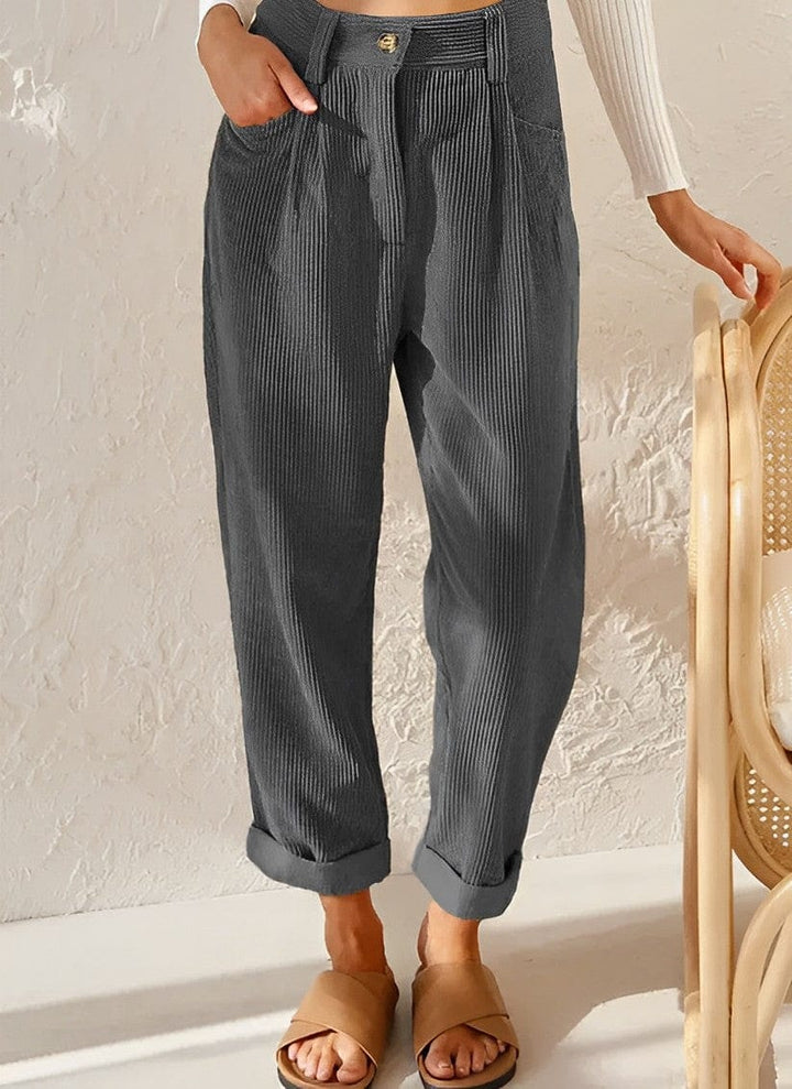 Broek dames | Corduroy broek met hoge taille en wijde pijpen