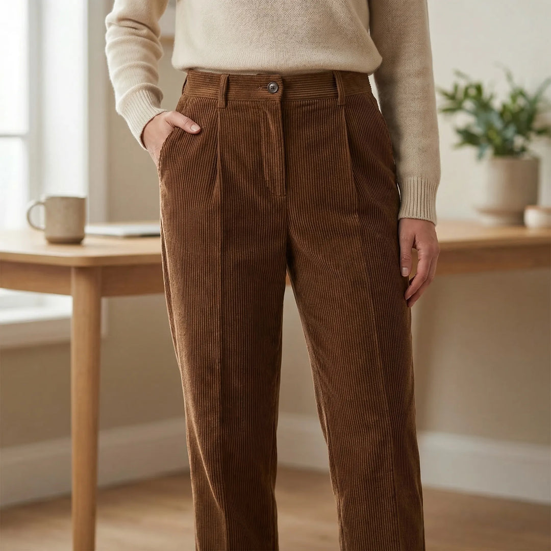 Broek dames | Corduroy broek met hoge taille en wijde pijpen