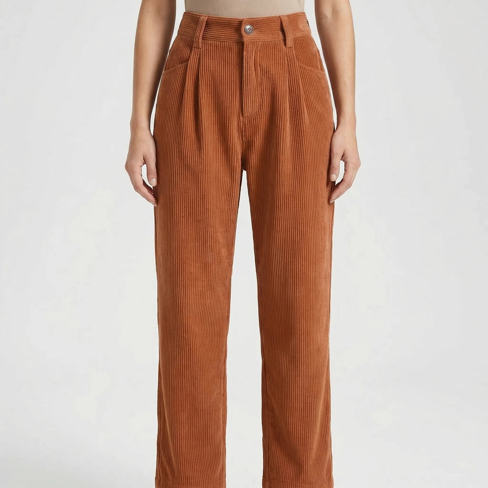 Broek dames | Corduroy broek met hoge taille en wijde pijpen