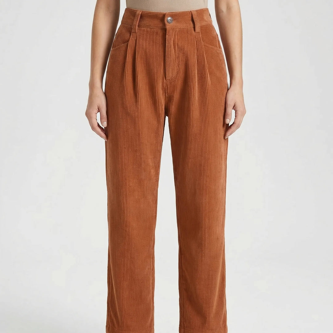 Broek dames | Corduroy broek met hoge taille en wijde pijpen