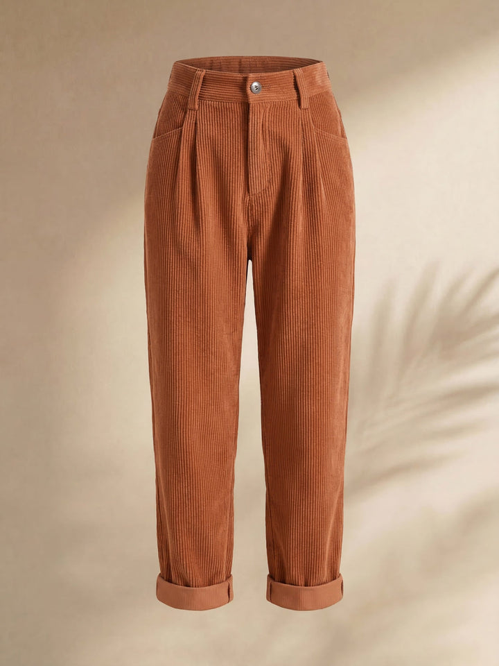 Broek dames | Corduroy broek met hoge taille en wijde pijpen