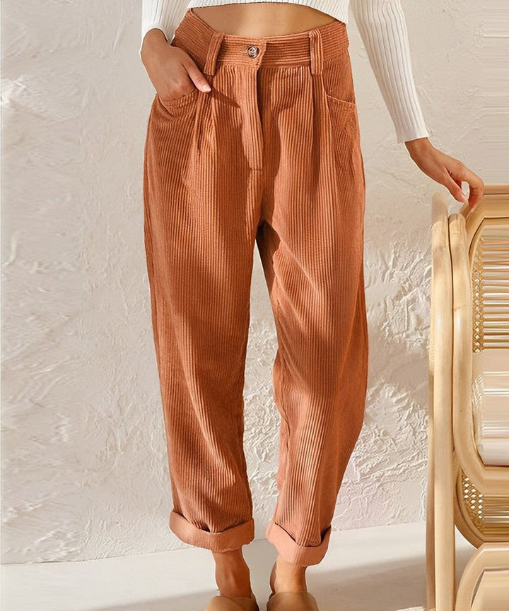 Broek dames | Corduroy broek met hoge taille en wijde pijpen