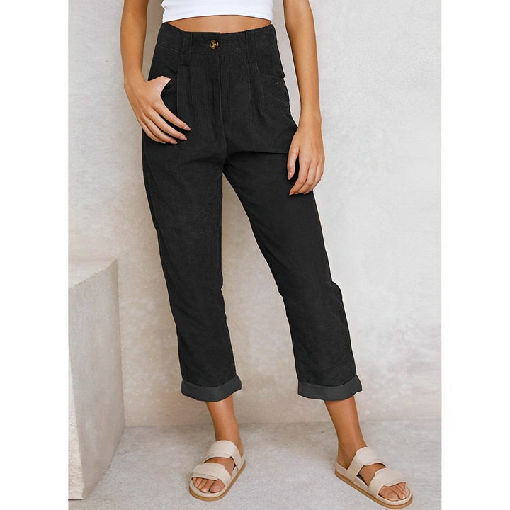 Broek dames | Corduroy broek met hoge taille en wijde pijpen