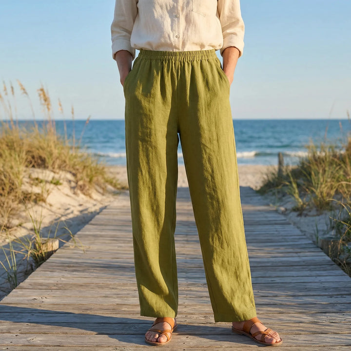 Broek dames | Linnen zomerbroek met elastische taille