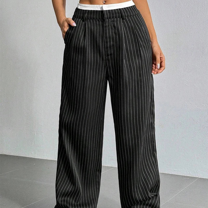 Broek dames | Wijde linnen look broek met strepen