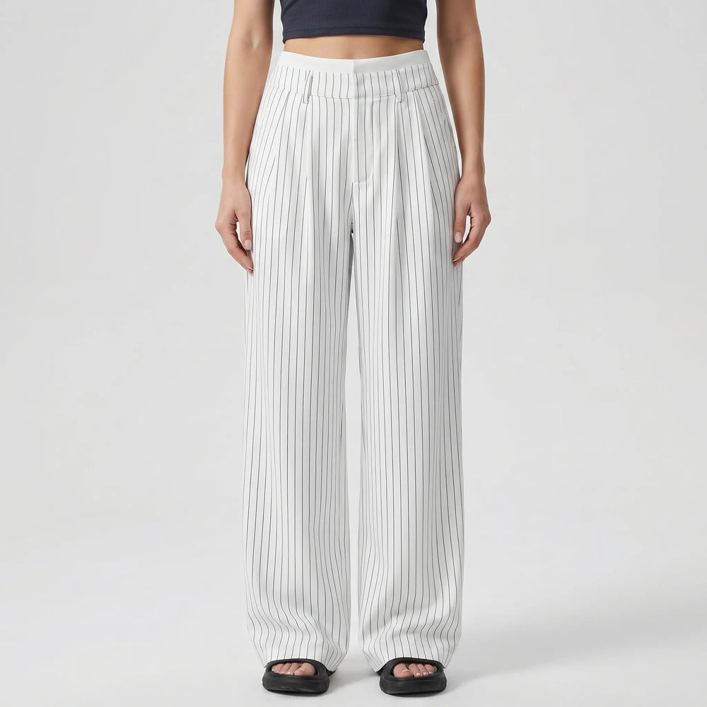 Broek dames | Wijde linnen look broek met strepen