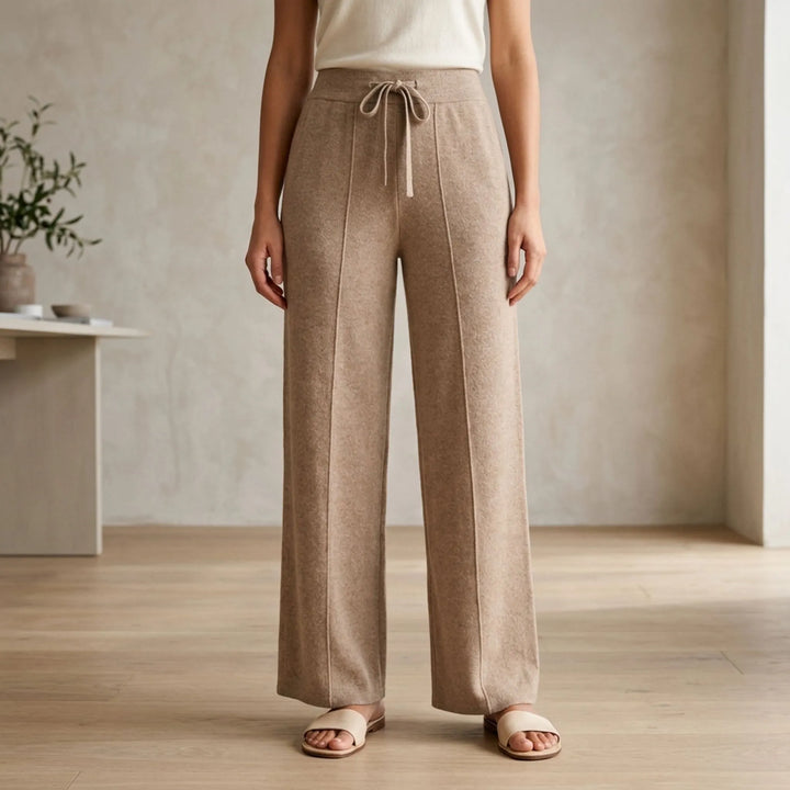 Broek dames | Wijde pantalon met hoge taille en trekkoord