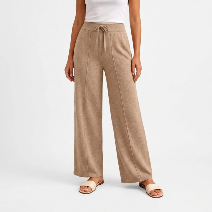 Broek dames | Wijde pantalon met hoge taille en trekkoord