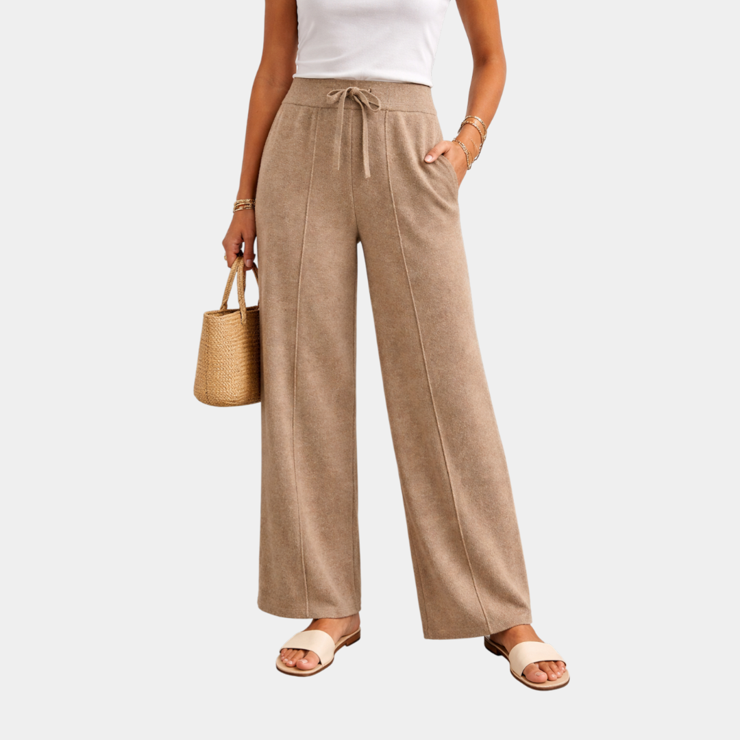 Broek dames | Wijde pantalon met hoge taille en trekkoord