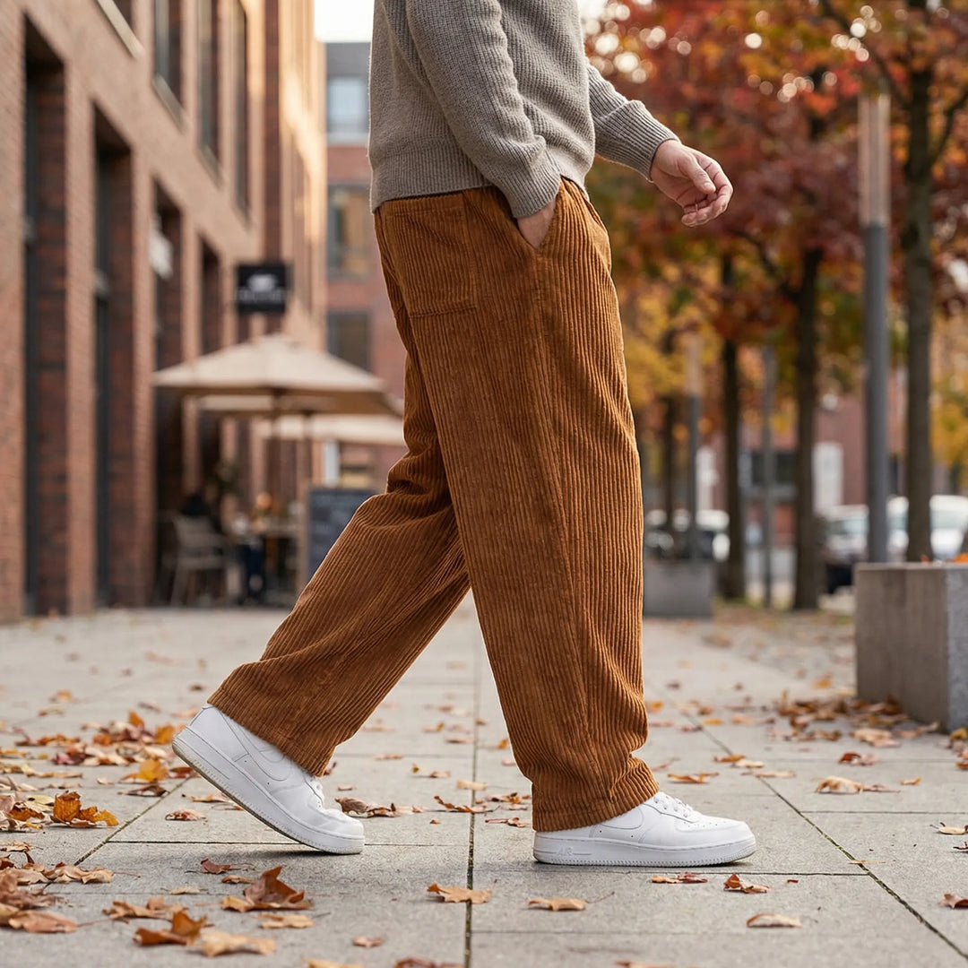 Broek heren | Corduroy loose fit broek met elastische taille