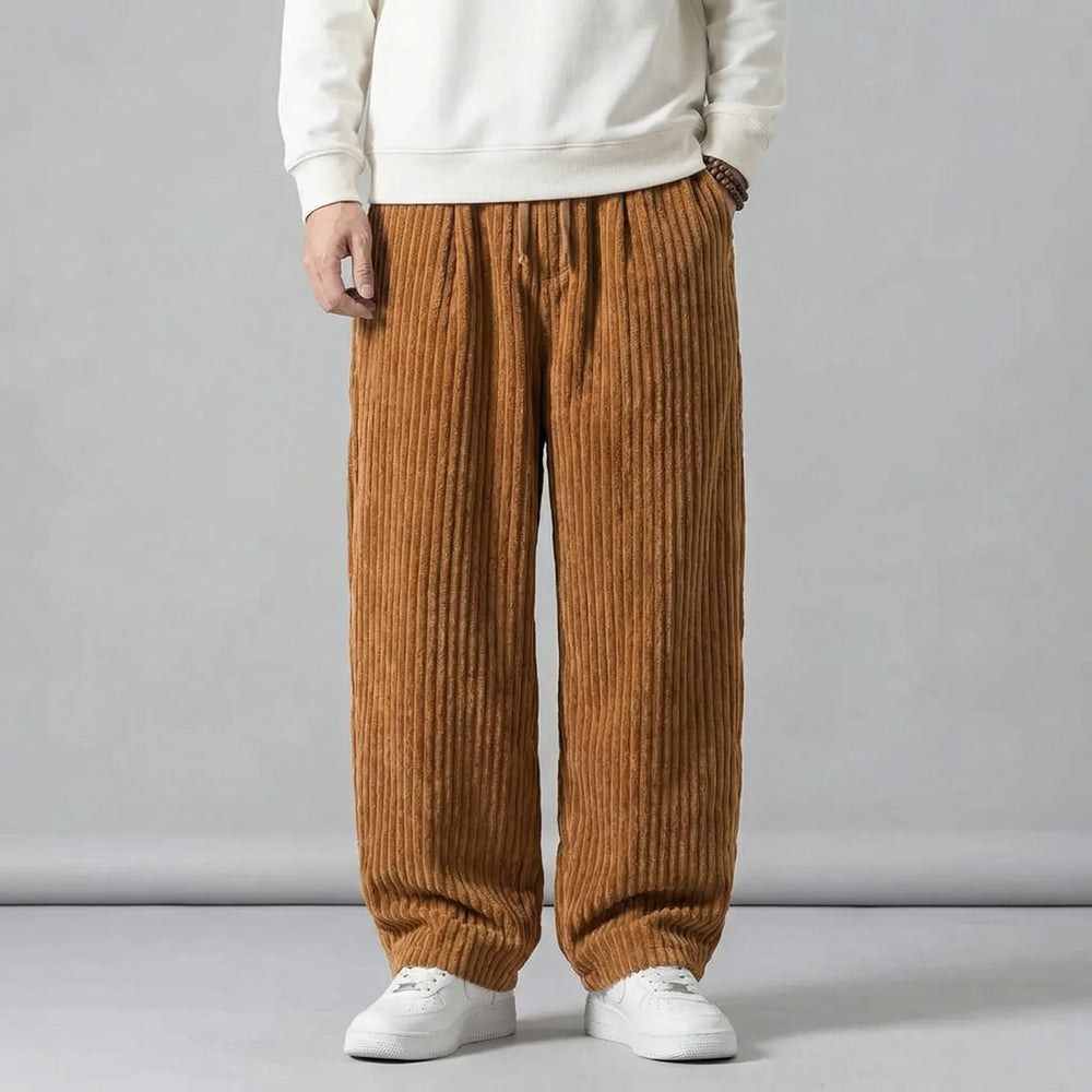 Broek heren | Corduroy loose fit broek met elastische taille