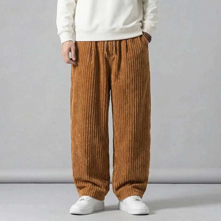 Broek heren | Corduroy loose fit broek met elastische taille