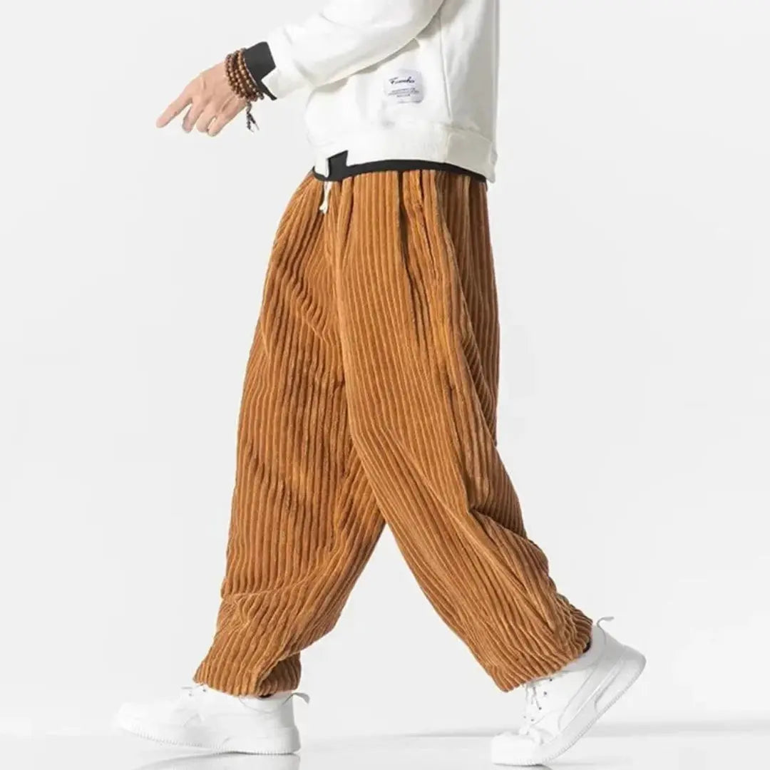 Broek heren | Corduroy loose fit broek met elastische taille