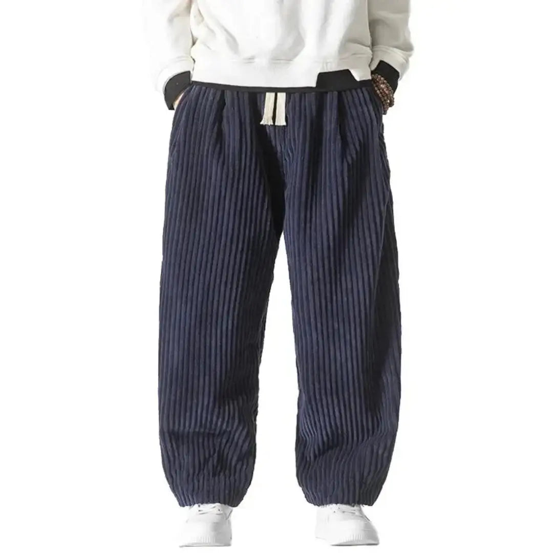 Broek heren | Corduroy loose fit broek met elastische taille
