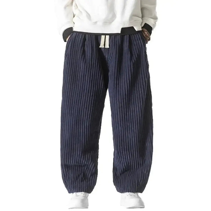 Broek heren | Corduroy loose fit broek met elastische taille