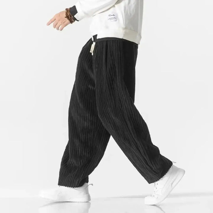 Broek heren | Corduroy loose fit broek met elastische taille