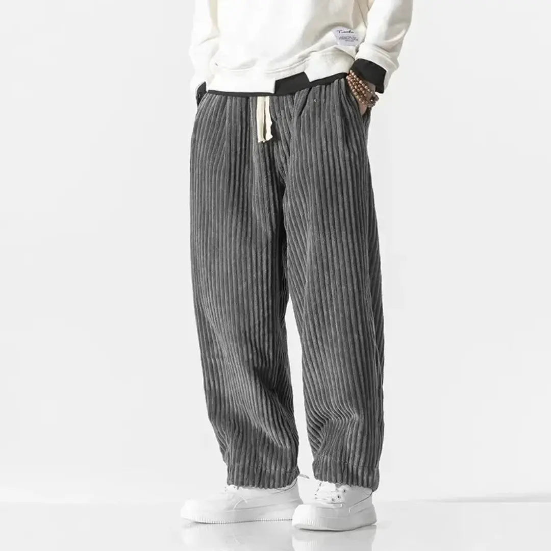 Broek heren | Corduroy loose fit broek met elastische taille