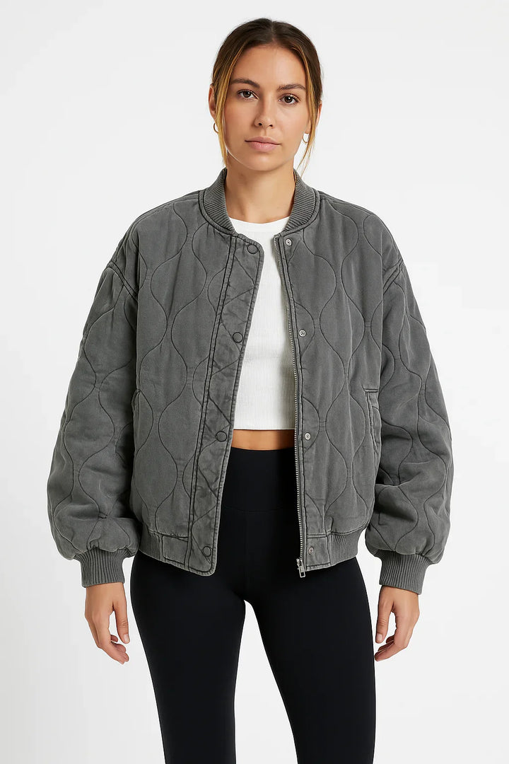 Dames bomberjack | Oversized gewatteerde winterjas katoen met rits