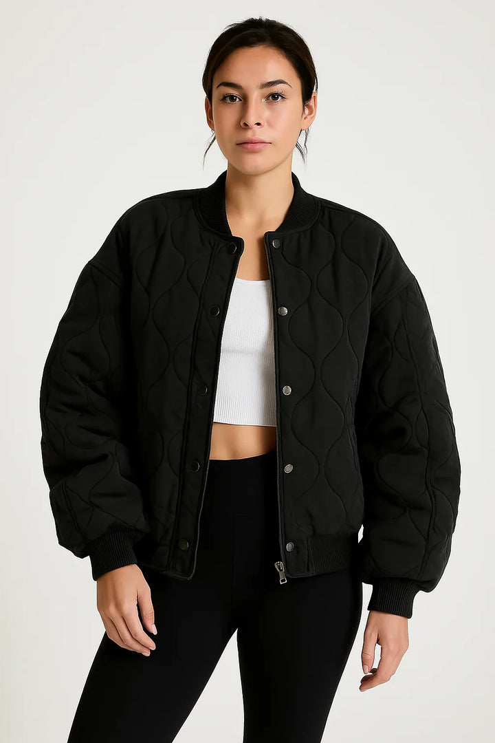 Dames bomberjack | Oversized gewatteerde winterjas katoen met rits