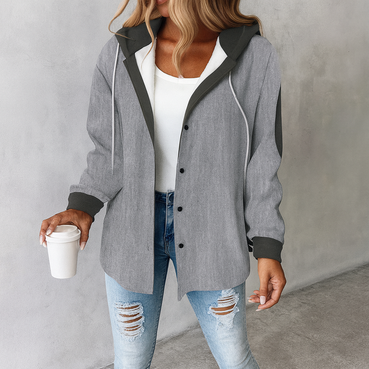 Oversized geruite jas voor dames met capuchon en knoopsluiting