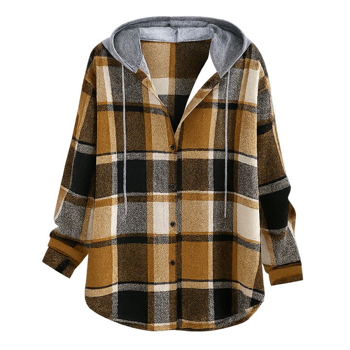 Oversized geruite jas voor dames met capuchon en knoopsluiting