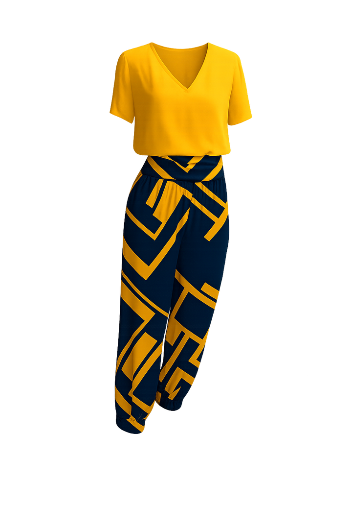 2-delige dames set met V-hals top en comfortabele broek