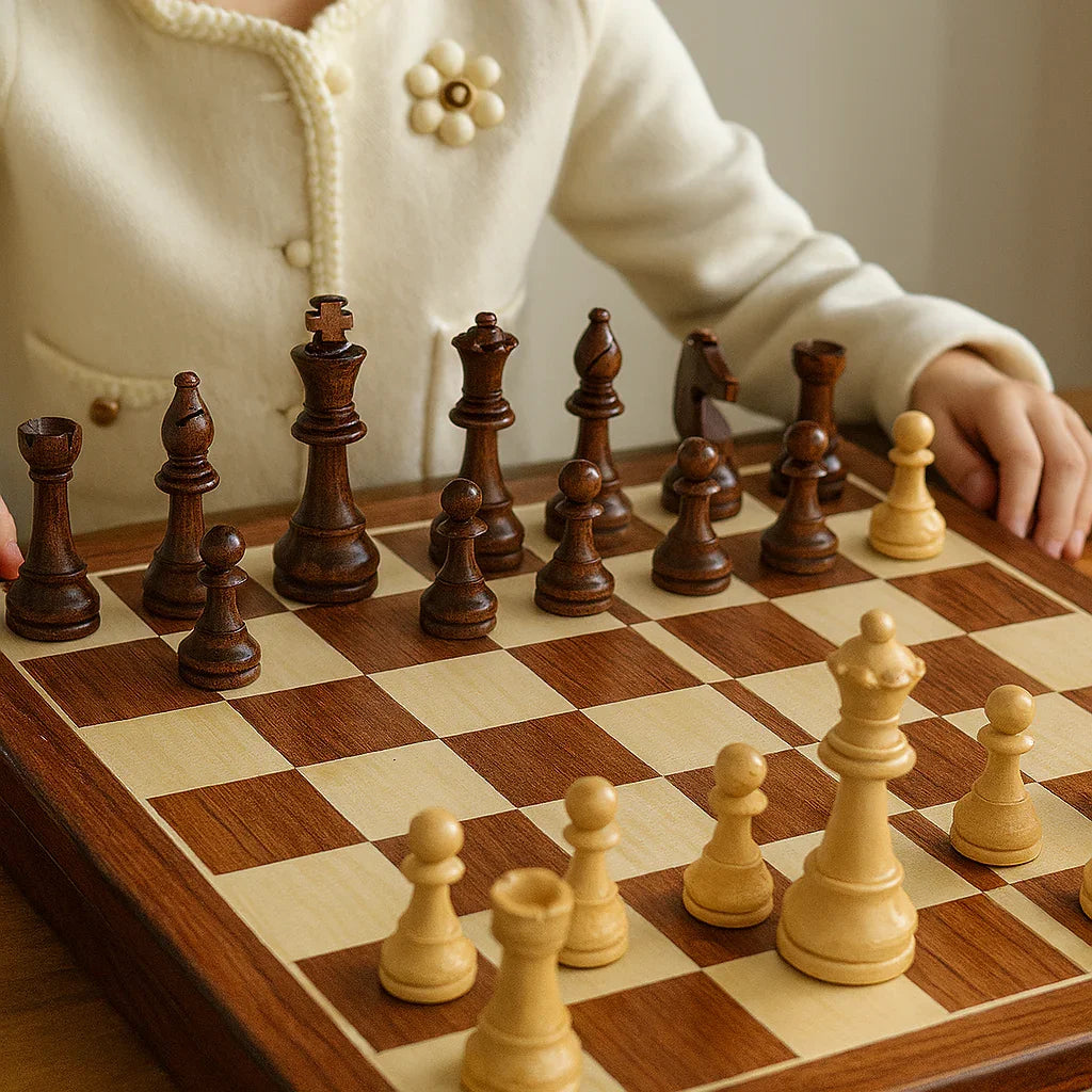 Luxe houten opvouwbaar schaakspel