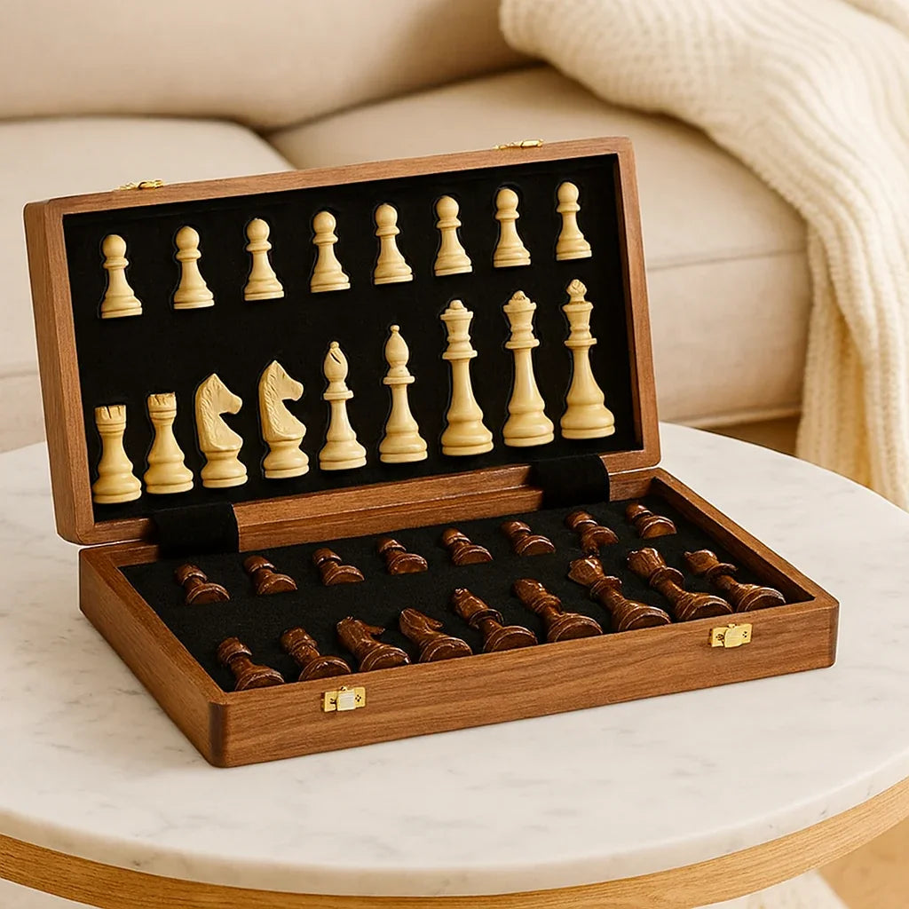Luxe houten opvouwbaar schaakspel