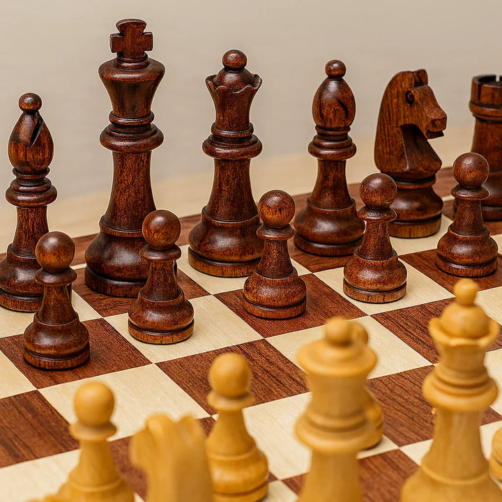 Luxe houten opvouwbaar schaakspel