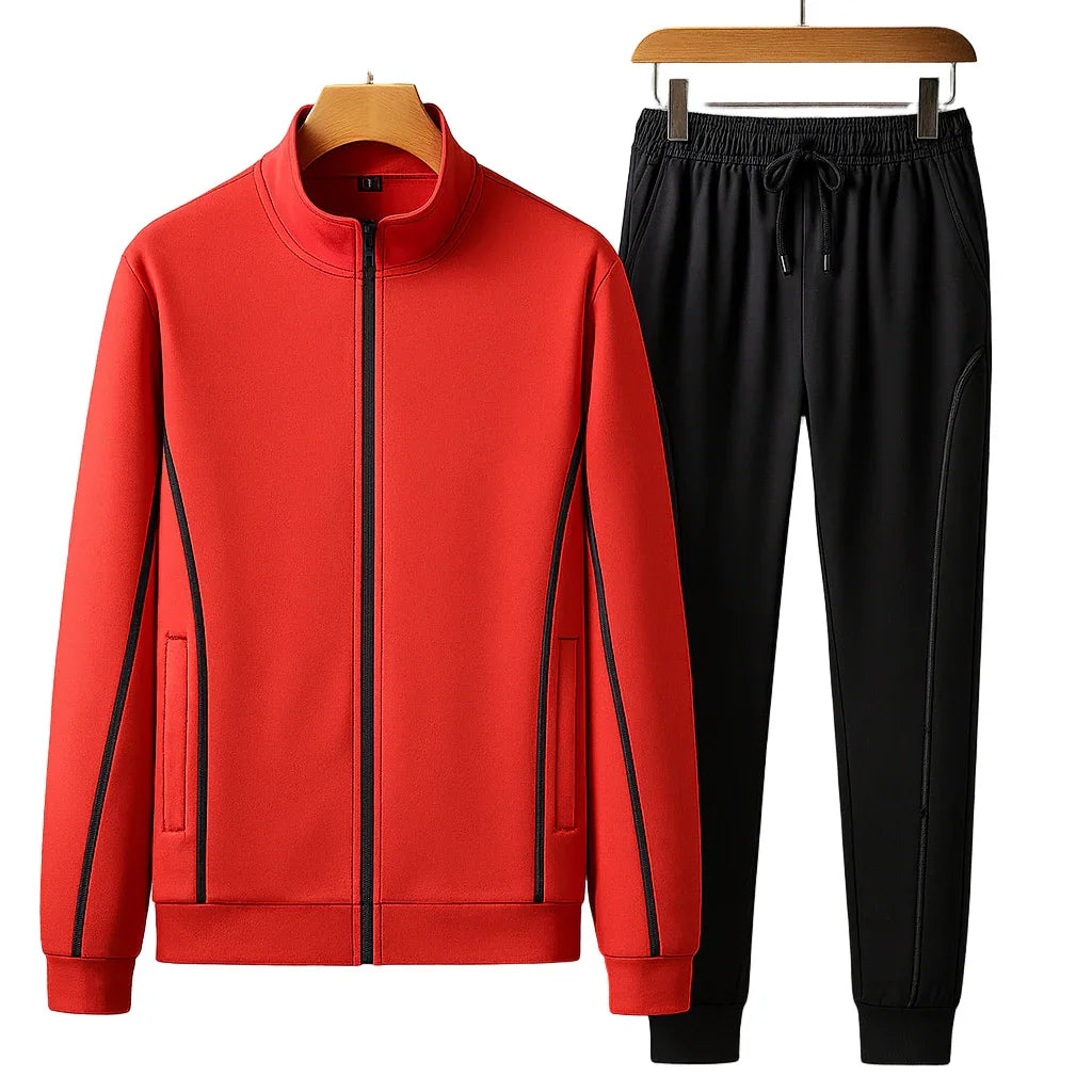 Heren trainingspak | Zwart wit tracksuit met rits