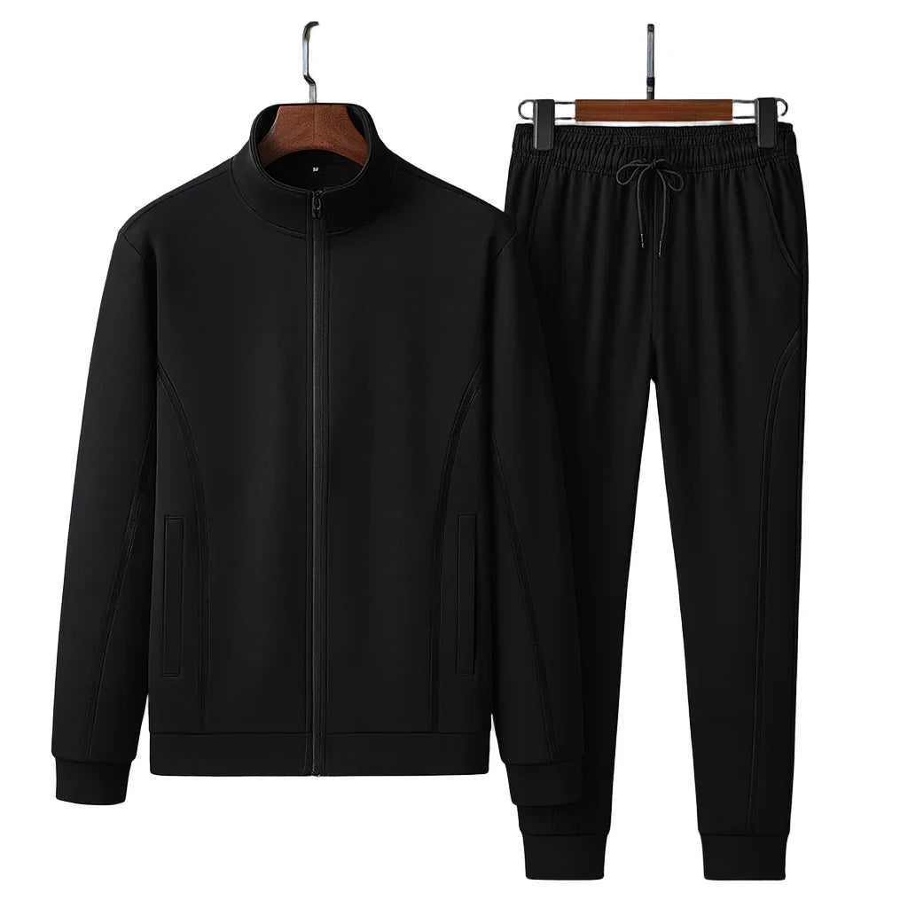 Heren trainingspak | Zwart wit tracksuit met rits
