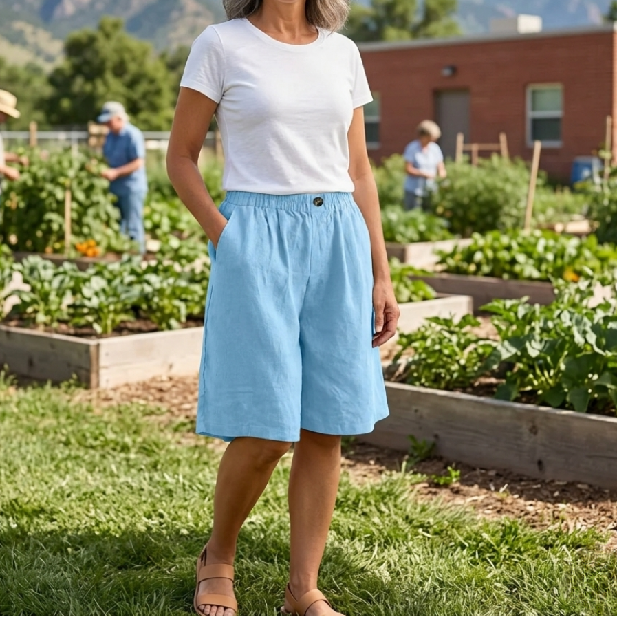 Culotte short dames | Wijde korte broek met zakken