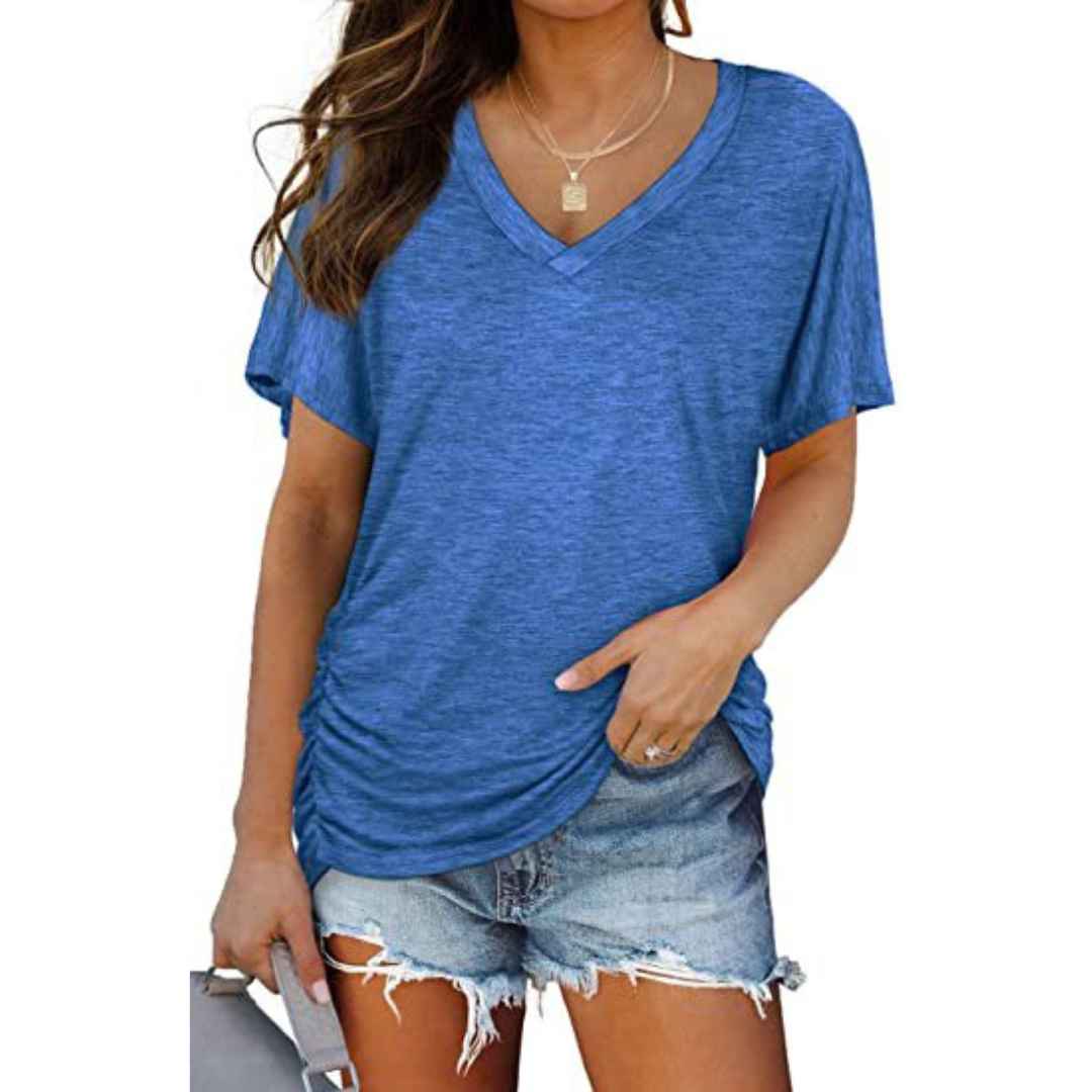 Dames T-shirt | Losvallend shirt met V-hals en korte mouwen