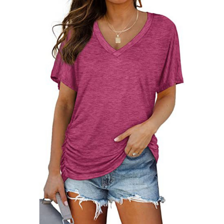 Dames T-shirt | Losvallend shirt met V-hals en korte mouwen