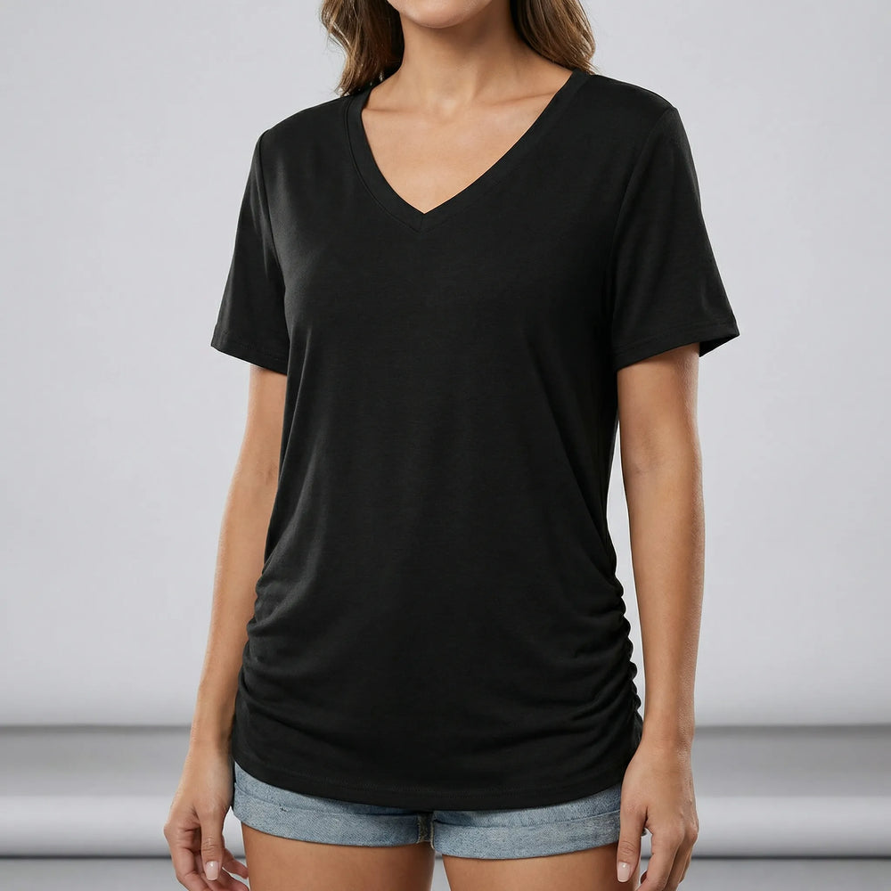Dames T-shirt | Losvallend shirt met V-hals en korte mouwen