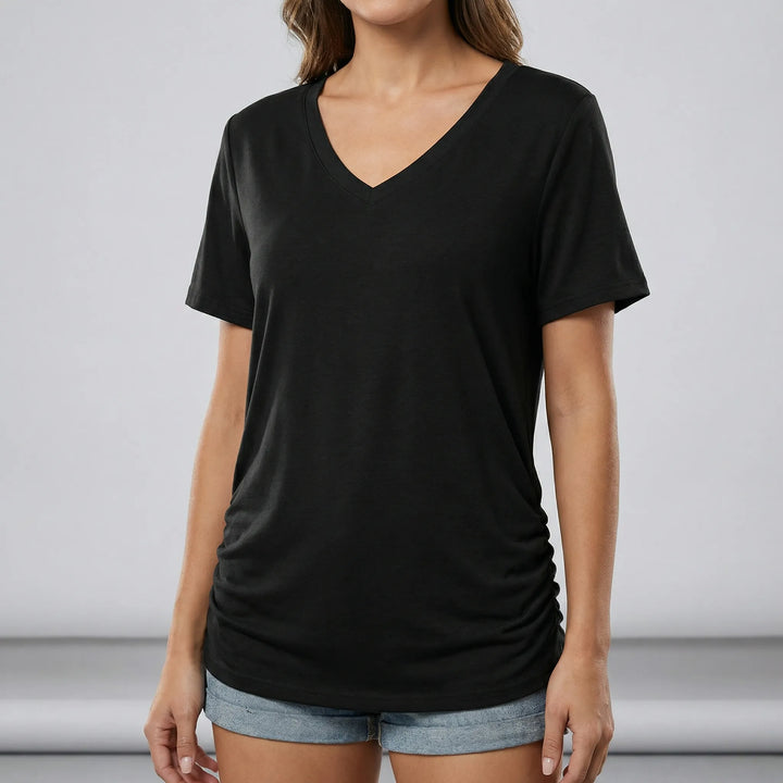 Dames T-shirt | Losvallend shirt met V-hals en korte mouwen