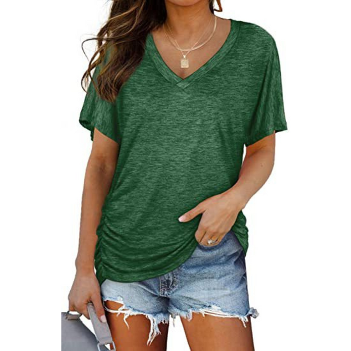 Dames T-shirt | Losvallend shirt met V-hals en korte mouwen