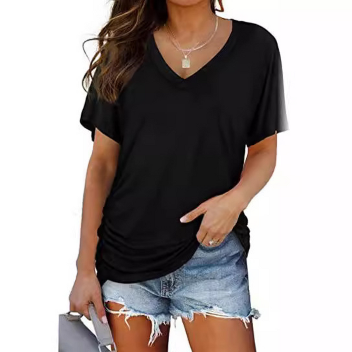 Dames T-shirt | Losvallend shirt met V-hals en korte mouwen