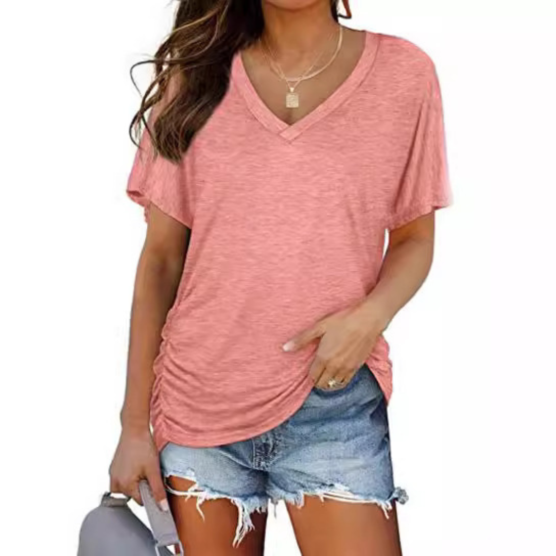 Dames T-shirt | Losvallend shirt met V-hals en korte mouwen