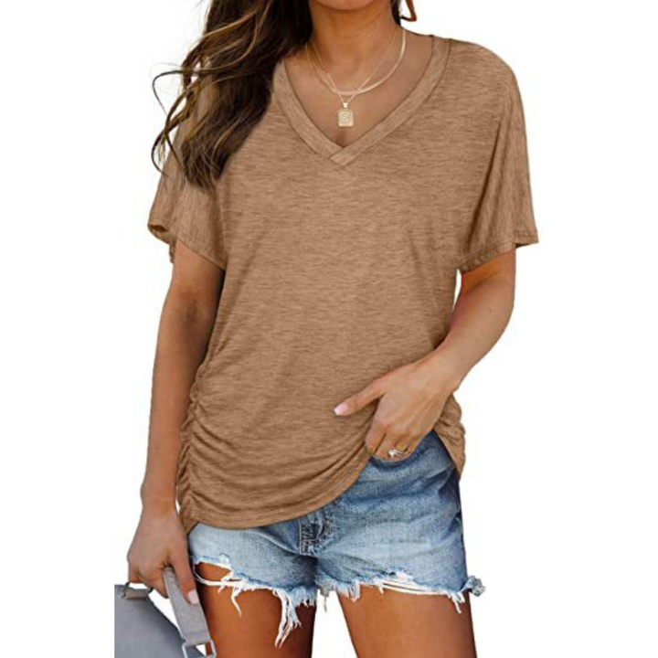 Dames T-shirt | Losvallend shirt met V-hals en korte mouwen