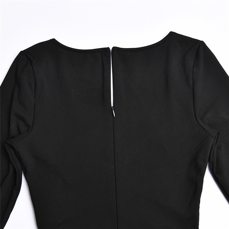 Dames avondjurk | Lange jurk met cut-out, split en lange mouw