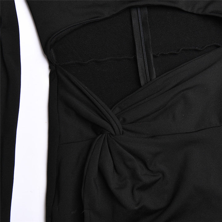 Dames avondjurk | Lange jurk met cut-out, split en lange mouw