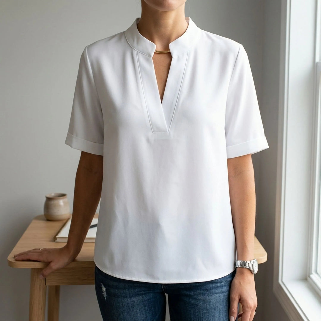 Dames blouse | Elegante blouse met v-hals en korte mouwen