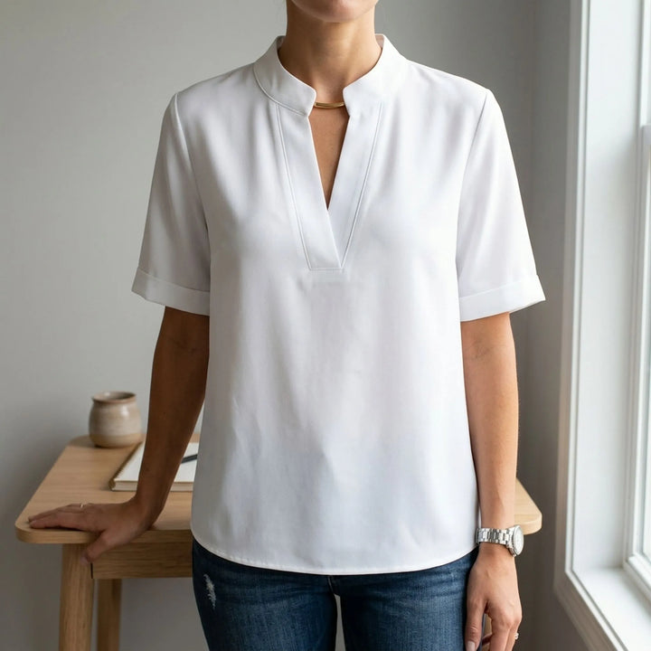 Dames blouse | Elegante blouse met v-hals en korte mouwen