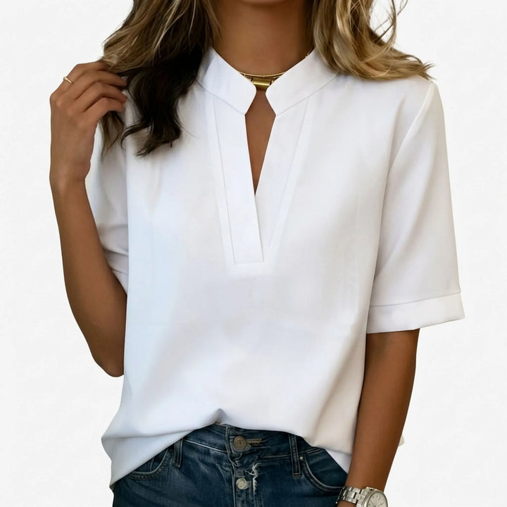 Dames blouse | Elegante blouse met v-hals en korte mouwen