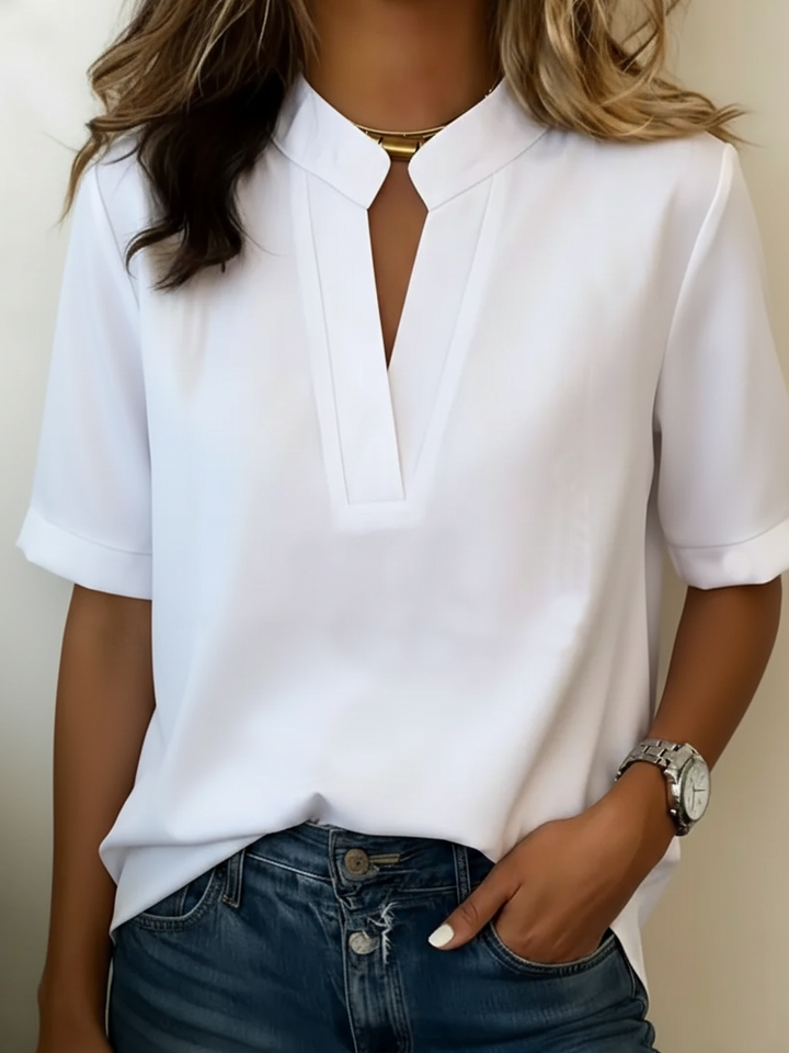 Dames blouse | Elegante blouse met v-hals en korte mouwen