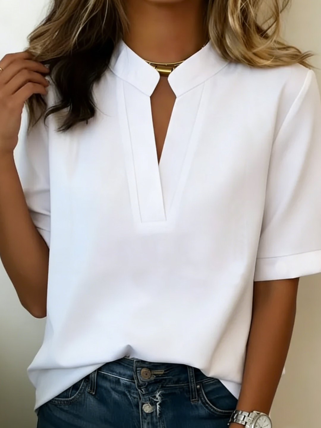 Dames blouse | Elegante blouse met v-hals en korte mouwen