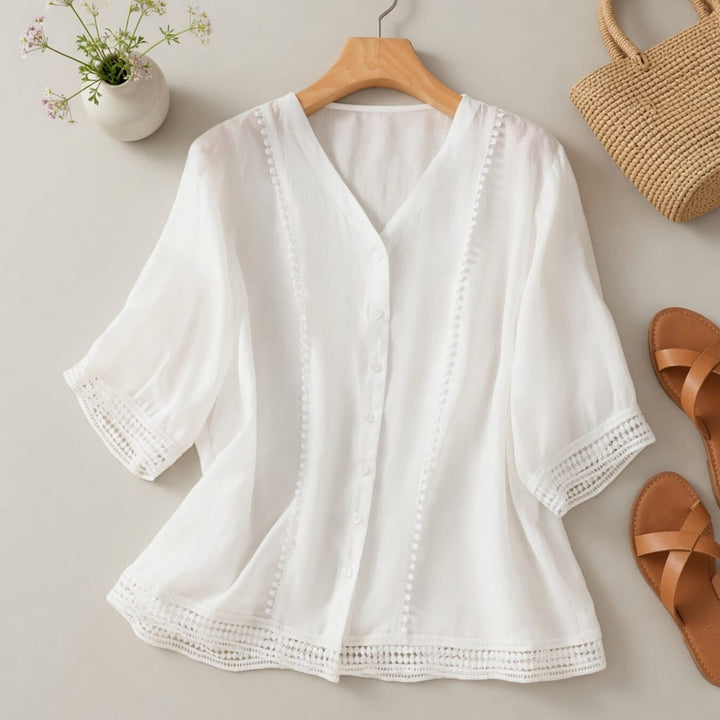 Dames blouse | Luchtige blouse met V-hals