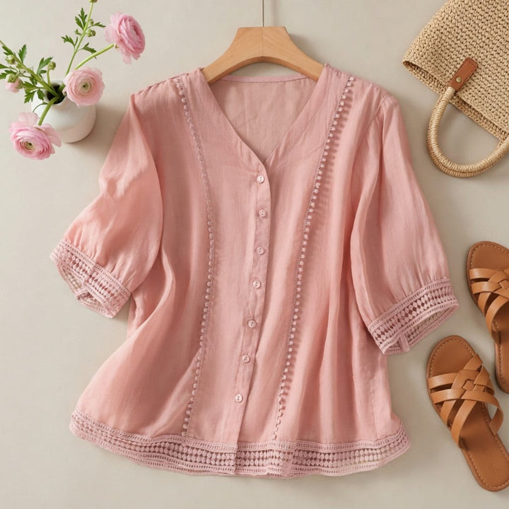 Dames blouse | Luchtige blouse met V-hals
